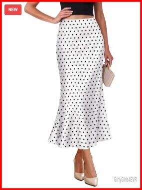 Elegant High Waist Satin Midi Skirt Mermaid Flare Cocktail Party